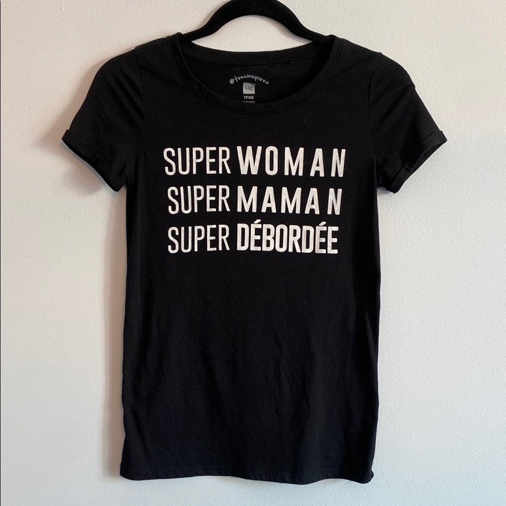 Aubainerie Tag Black with Text Graphic Short Sleeve Shirt Top